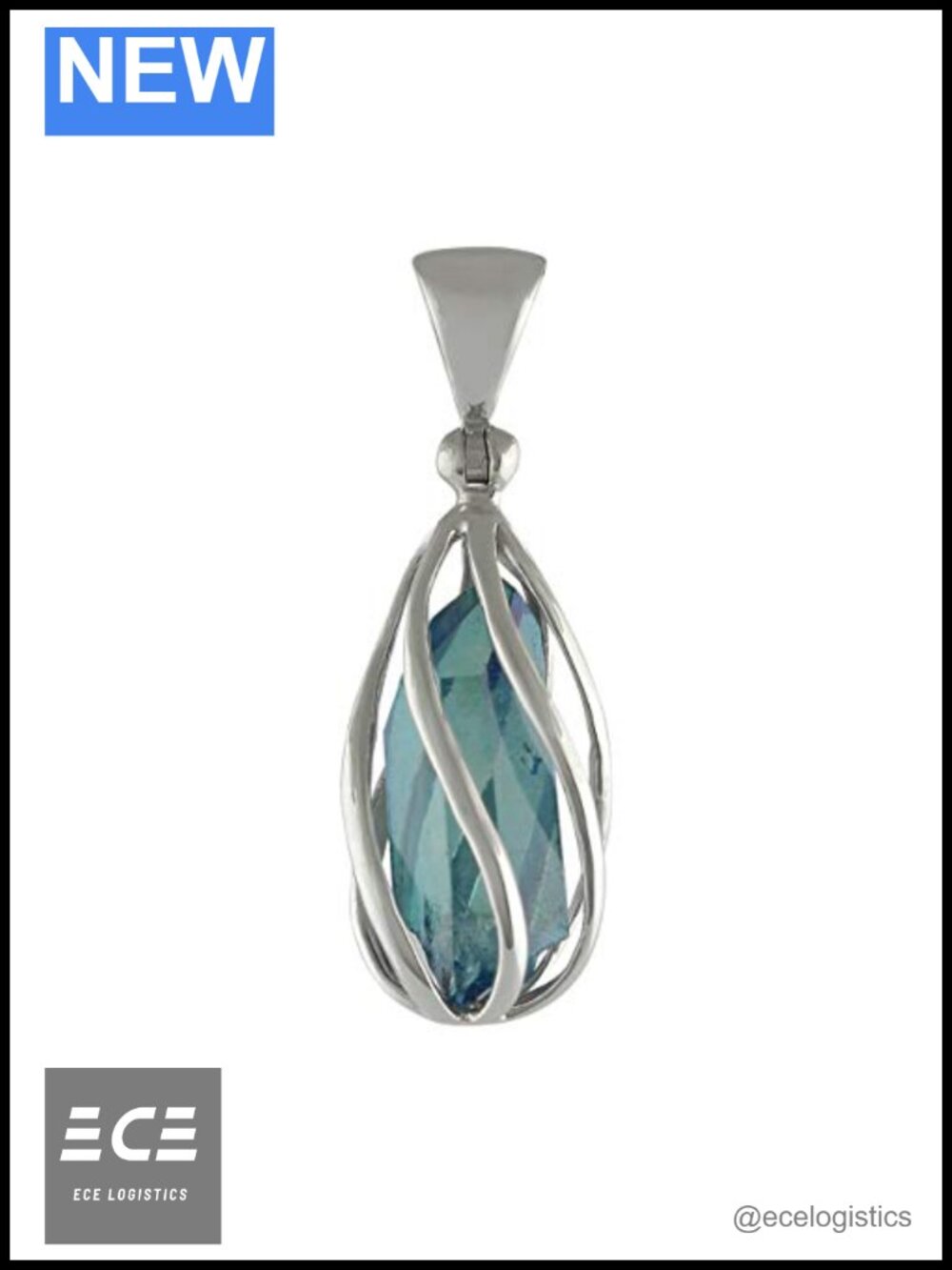 Sterling Silver Spiral Cage Pendant Aqua Aura Quartz Point